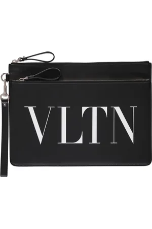 VALENTINO GARAVANI Torebki, Mężczyzna, Czarny, ONE SIZE, Len, Płaska skórzana pochette z logo