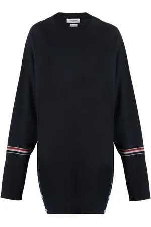 Thom Browne Swetry, Kobieta, Niebieski, S, Wełna, Sweter w paski z wełny merino