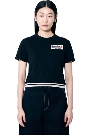 Moncler Koszulki, Kobieta, Czarny, S, Bawełna, Bawełniany T-shirt z nadrukiem logo