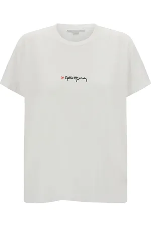 Stella McCartney Koszulki, Kobieta, Biały, XS, Bawełna, T-shirt z haftowanym logo