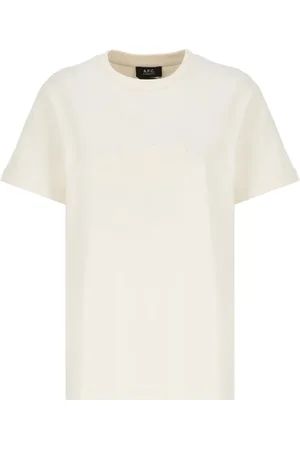 A.P.C. Koszulki, Kobieta, Beżowy, M, Bawełna, Bawełniany T-shirt z haftowanym logo