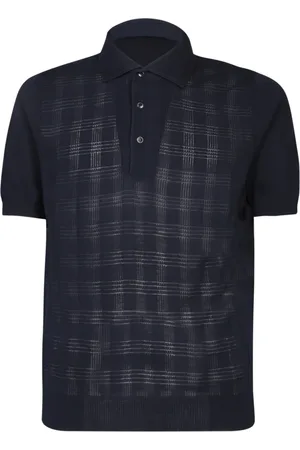 LARDINI Koszulki, Mężczyzna, Niebieski, M, Bawełna, Polo Shirt w Niebieską Kratę z Krótkim Rękawem
