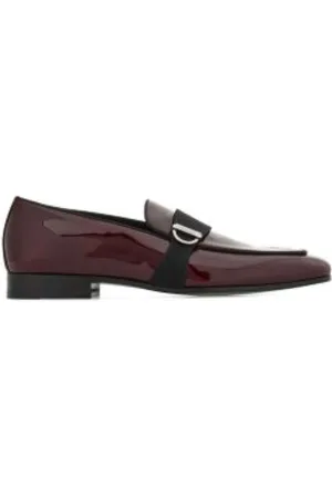 Salvatore Ferragamo Buty, Mężczyzna, Czerwony, 39 1/2 EU, Skóra, Lakierowane mokasyny z plakietką Gancini