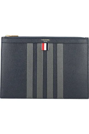 Thom Browne Akcesoria, Mężczyzna, Czarny, ONE SIZE, Skóra, Mały dokumentownik w paski 4-Bar