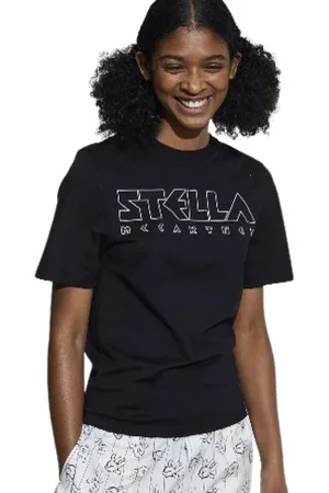 Stella McCartney Koszulki, Kobieta, Czarny, S, Bawełna, Czarny T-shirt z nadrukiem logo