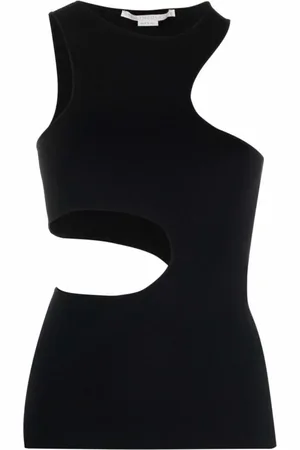 Stella McCartney Koszulki, Kobieta, Czarny, S, Poliester, Kompaktowy top z wycięciami