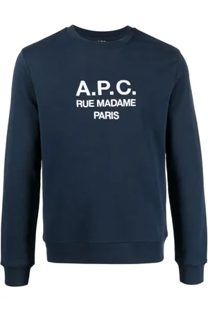 A.P.C. Bluzy, Mężczyzna, Niebieski, M, Bawełna, Bluza Crewneck z Nadrukowanym Logo