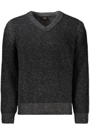 HUGO BOSS Swetry, Mężczyzna, Czarny, M, Luksusowy Sweter z wełny z dekoracyjnymi detalami