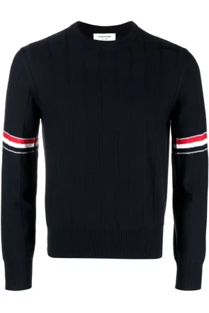 Thom Browne Swetry, Mężczyzna, Niebieski, XL, Wełna, Sweter Jumper w Paski RWB