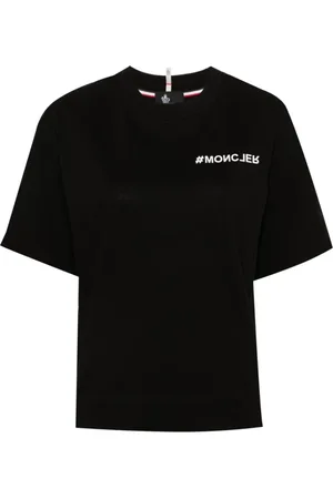 Moncler Koszulki, Kobieta, Czarny, M, Bawełna, Czarny T-shirt z logo, lekka dzianina dżersejowa