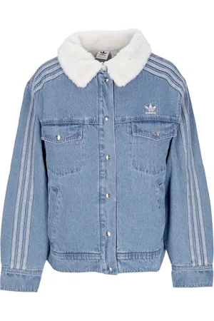 adidas Kurtki, Kobieta, Niebieski, M, Bawełna, Jasna Niebieska Kurtka Jeansyowa z Wewnętrzną Warstwą Sherpa