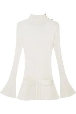 Stella McCartney Koszulki, Kobieta, Biały, M, Biała prążkowana sukienka mini z rozszerzanymi rękawami