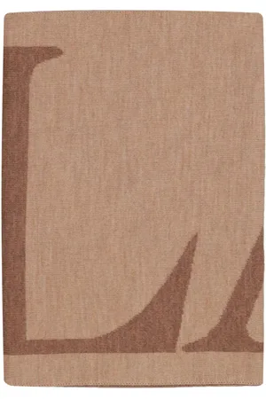 Lanvin Akcesoria, Kobieta, brązowy, ONE SIZE, Wełna, Beżowy wełniany szal z nadrukiem logo w kolorze camel