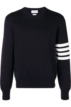 Thom Browne Swetry, Mężczyzna, Niebieski, M, Bawełna, Sweter 4-Bar Milano Stitch