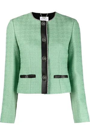 Salvatore Ferragamo Kurtki, Kobieta, Zielony, S, Tweed, Wielokolorowa kurtka tweedowa