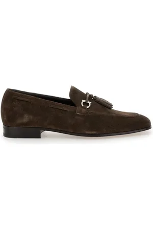 Salvatore Ferragamo Buty, Mężczyzna, brązowy, 44 EU, Zamsz, Brązowe mokasyny z zamszu z detalem Gancini