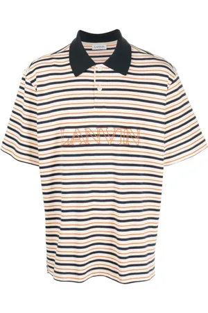 Lanvin Koszulki, Mężczyzna, Wielobarwność, M, Bawełna, Koszulka Polo w Paski z Haftowanym Logo