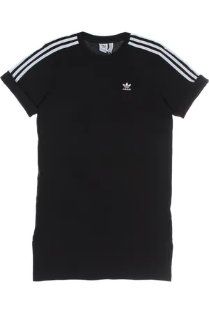 adidas Sukienki, Kobieta, Czarny, M, Bawełna, Czarna sukienka T-shirt z prążkowanym dekoltem