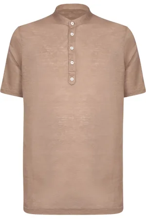 LARDINI Koszulki, Mężczyzna, Beżowy, L, Len, Linen Serafino Polo Shirt