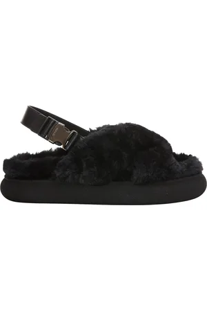 Moncler Buty, Kobieta, Czarny, 36 EU, Skóra, Solarisse Klapki z Imitacji Futra