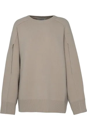 Lanvin Swetry, Kobieta, Beżowy, M, Wełna, Krótki sweter z wygrawerowanym logo