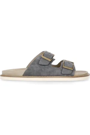 Brunello Cucinelli Buty, Mężczyzna, Szary, 41 EU, Szare Skórzane Sandały z Podwójną Sprzączką