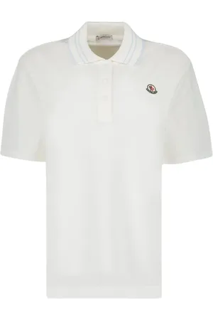 Moncler Koszulki, Kobieta, Biały, M, Bawełna, Klasyczna koszulka polo z paskowanym kołnierzykiem i logo