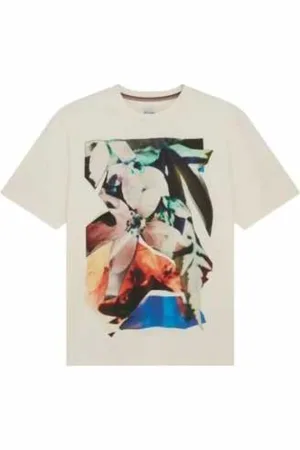 Paul Smith Koszulki, Mężczyzna, Beżowy, XL, Artystyczny T-shirt z Kwiatowym Nadrukiem Ecru
