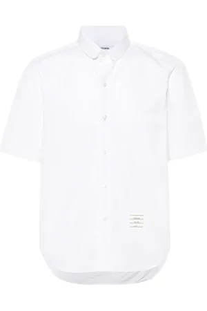 Thom Browne Koszule, Mężczyzna, Biały, L, Bawełna, Biała koszula poplinowa z paskiem RWB