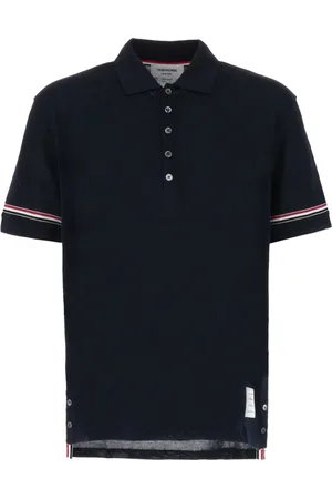 Thom Browne Koszulki, Mężczyzna, Niebieski, XL, Bawełna, Koszulka polo z krótkim rękawem w paski RWB