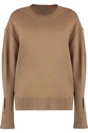 Stella McCartney Swetry, Kobieta, brązowy, S, Wełna, Wełniany sweter z prążkowanej dzianiny