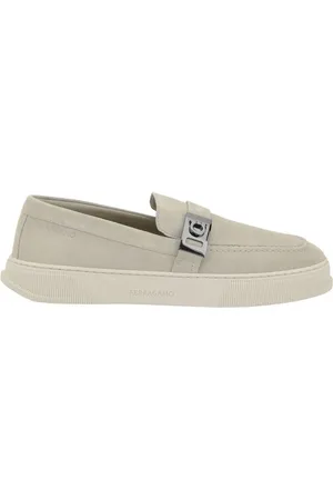Salvatore Ferragamo Buty, Mężczyzna, Beżowy, 42 EU, Skóra, Wsuwane mokasyny z grubą gumową podeszwą