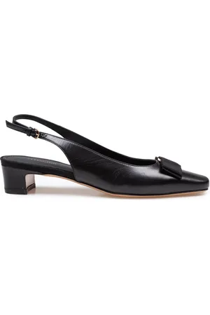 Salvatore Ferragamo Buty, Kobieta, Czarny, 37 EU, Skóra, Rivada Skórzane Czółenka Slingback z Kokardą