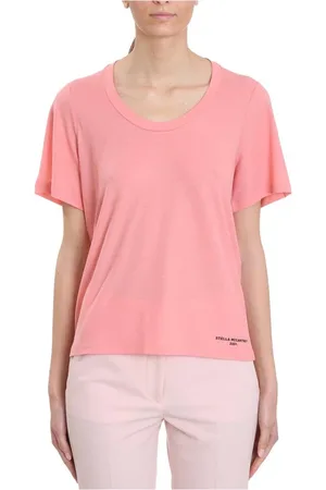 Stella McCartney Koszulki, Kobieta, Różowy, S, Bawełna, T-shirt z okrągłym dekoltem i logo