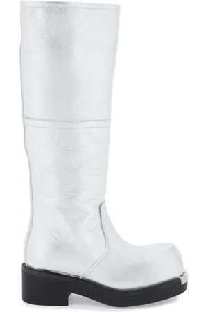 Maison Margiela Buty, Kobieta, Szary, 40 EU, Skóra, Skórzane botki z srebrnymi metalowymi detalami