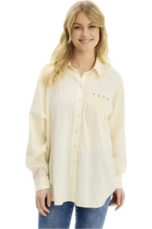 In Front Bluzki, Kobieta, Beżowy, 2XL, Rayon, Koszula Elsa z Koronkowymi Szczegółami