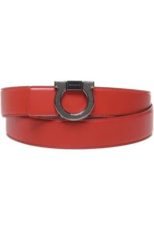Salvatore Ferragamo Akcesoria, Mężczyzna, Czerwony, 110 CM, Skóra, Pasek ze skóry cielęcej z metalową klamrą