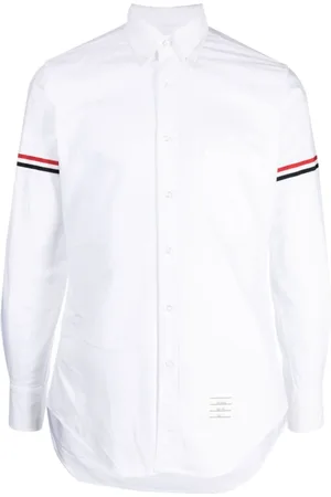 Thom Browne Koszule, Mężczyzna, Biały, XL, Bawełna, Biała koszula bawełniana z paskowanymi detalami