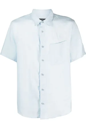 A.P.C. Koszule, Mężczyzna, Niebieski, M, Len, Linen Short Sleeve Shirt