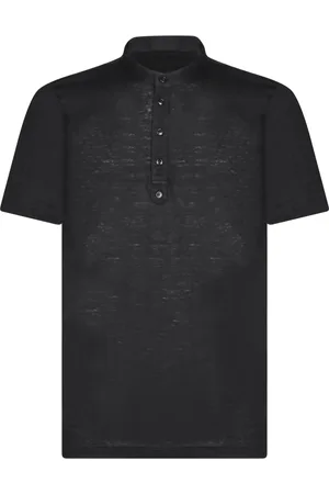 LARDINI Koszulki, Mężczyzna, Czarny, S, Len, Lniana koszulka polo Serafino