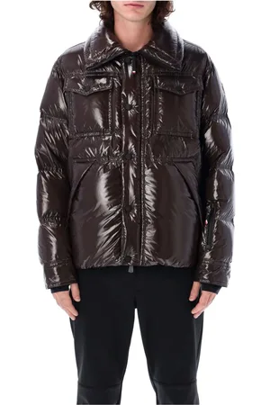 Moncler Kurtki, Mężczyzna, brązowy, M, Nylon, Tecka Krótka Kurtka Puchowa