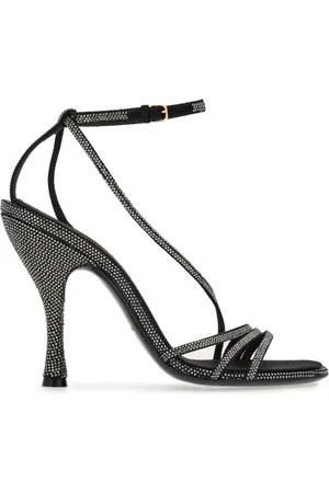 Salvatore Ferragamo Buty, Kobieta, Czarny, 38 1/2 EU, Skóra, Czarne sandały zdobione kryształkami