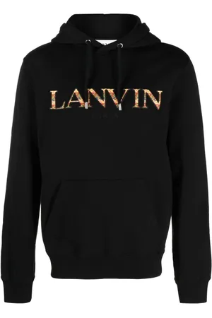 Lanvin Bluzy, Mężczyzna, Czarny, L, Bawełna, Bawełniana bluza z kapturem i haftowanym logo