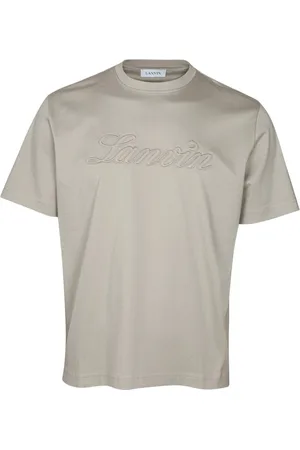 Lanvin Koszulki, Mężczyzna, Beżowy, S, Bawełna, Dżinsowy T-shirt z Haftowanym Logo