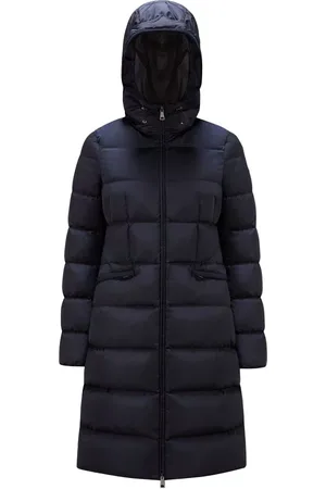 Moncler Płaszcze, Kobieta, Niebieski, S, Poliester, Długi płaszcz puchowy Avocette