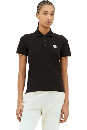 Moncler Koszulki, Kobieta, Czarny, L, Bawełna, Koszulka Polo z Naszywką Logo