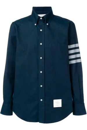 Thom Browne Koszule, Mężczyzna, Niebieski, L, Koszula Tonal 4 Bar Straight Fit