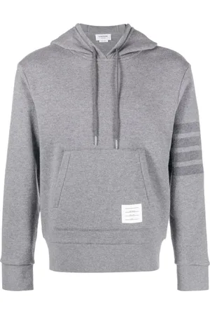 Thom Browne Bluzy, Mężczyzna, Szary, L, Wełna, Szara bluza z naszywką z logo i paskowanymi detalami
