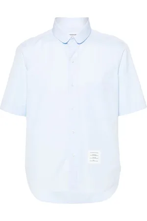 Thom Browne Koszule, Mężczyzna, Niebieski, L, Bawełna, Niebieska koszula poplinowa z naszywką z logo