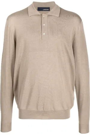 LARDINI Koszulki, Mężczyzna, Beżowy, M, Wełna, Dzianinowa koszulka polo